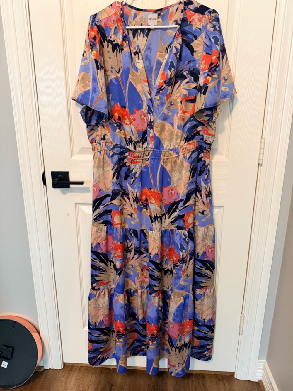 NIC+ZOE Blue Floral Maxi Dress with Red and Tan Accents